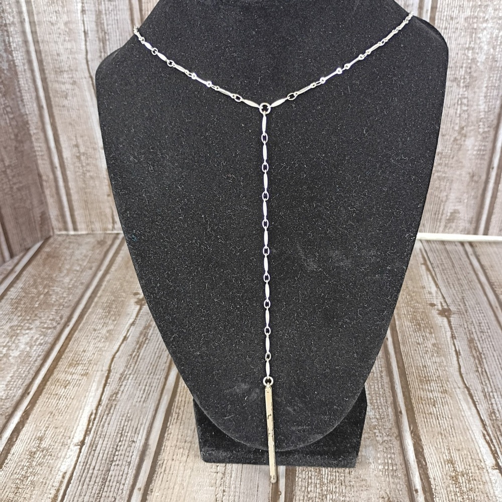 Silver Tone Y-Drop Bar Necklace